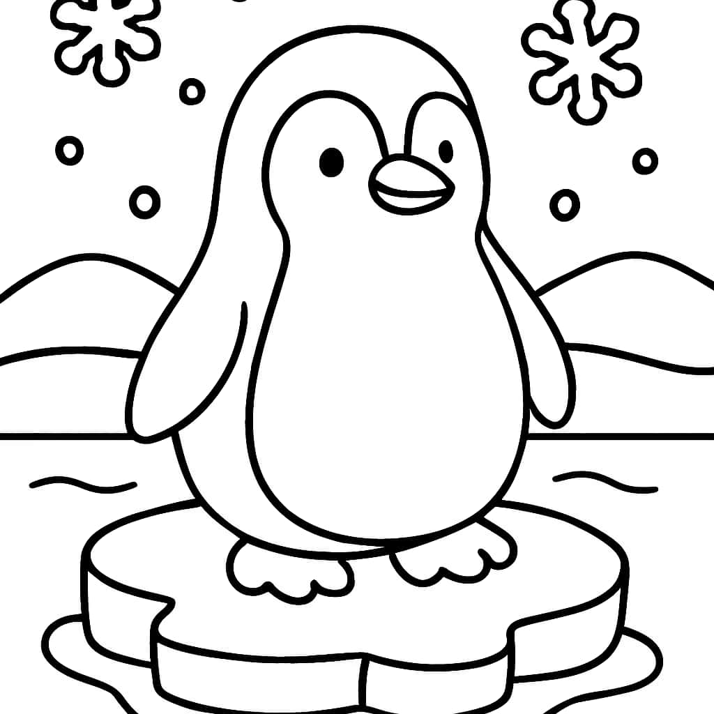 Pages de coloriage d'hiver : Pingouin sur la glace