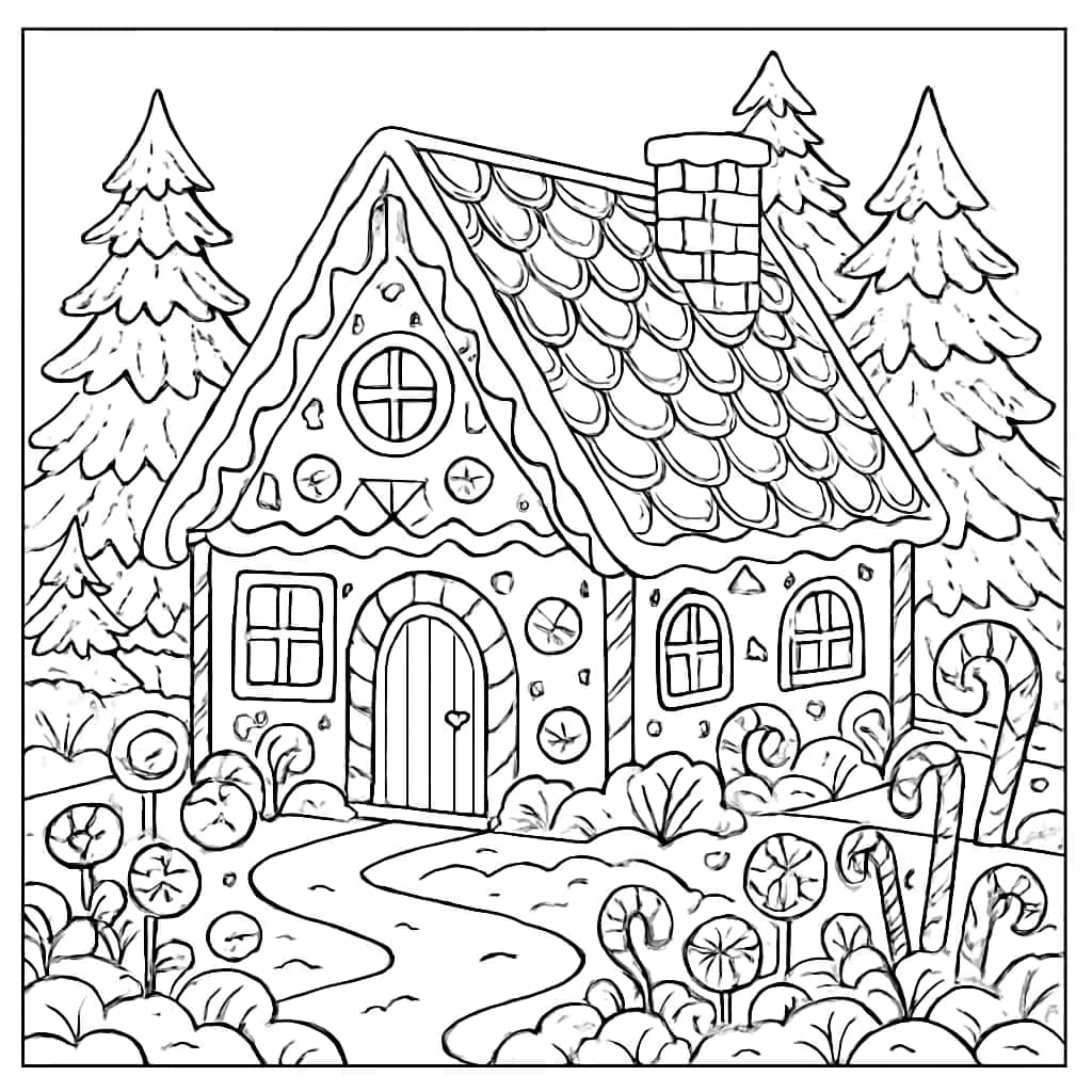 Gingerbread House Coloring Pages - Detailed Roof Design