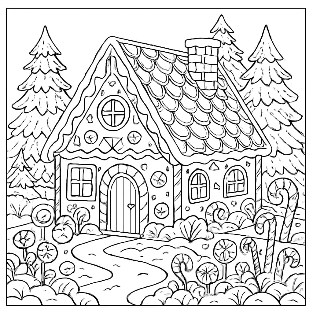 Gingerbread House Coloring Pages – Detailed Roof Design