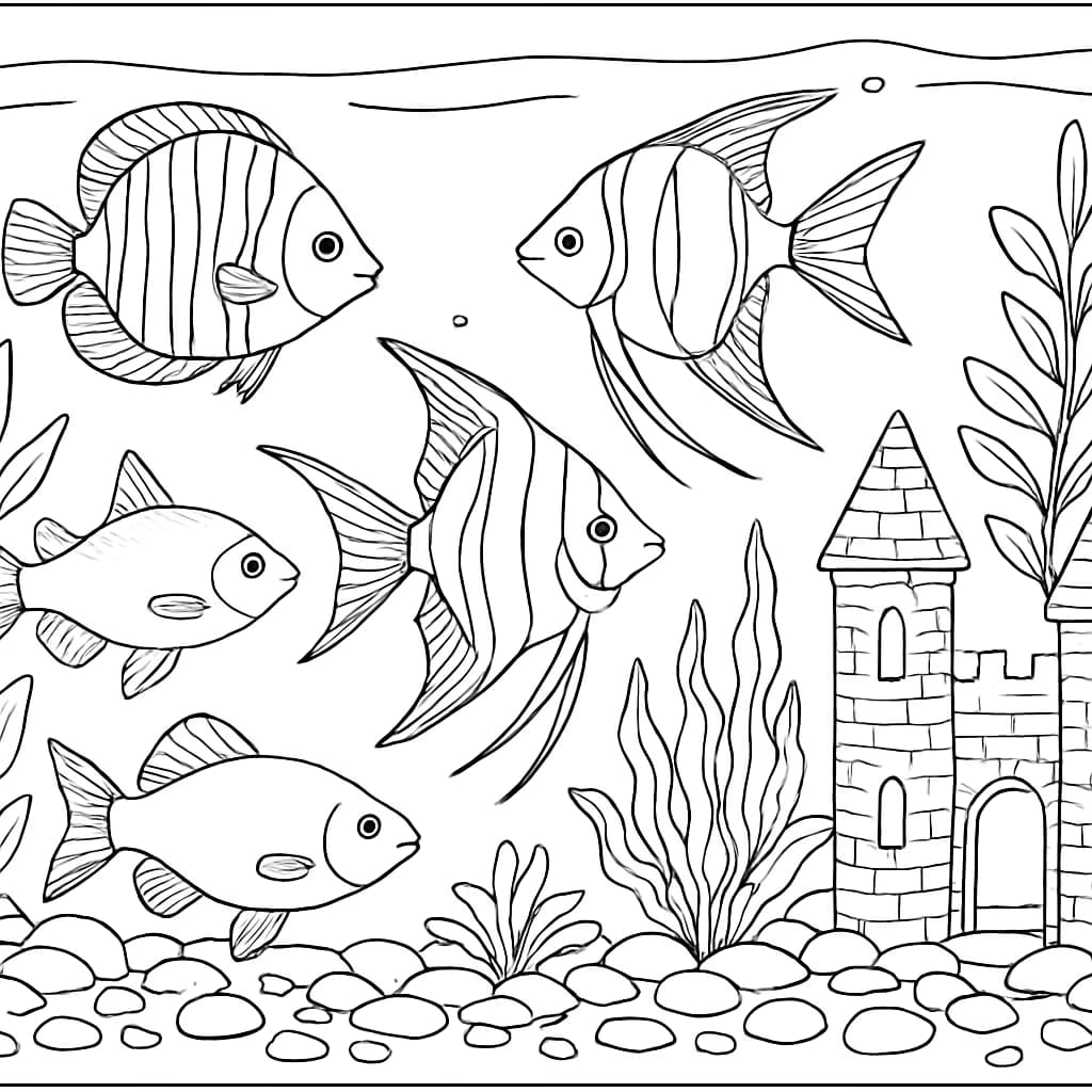 Fish Coloring Pages – Fish in Aquarium Printable for Adults