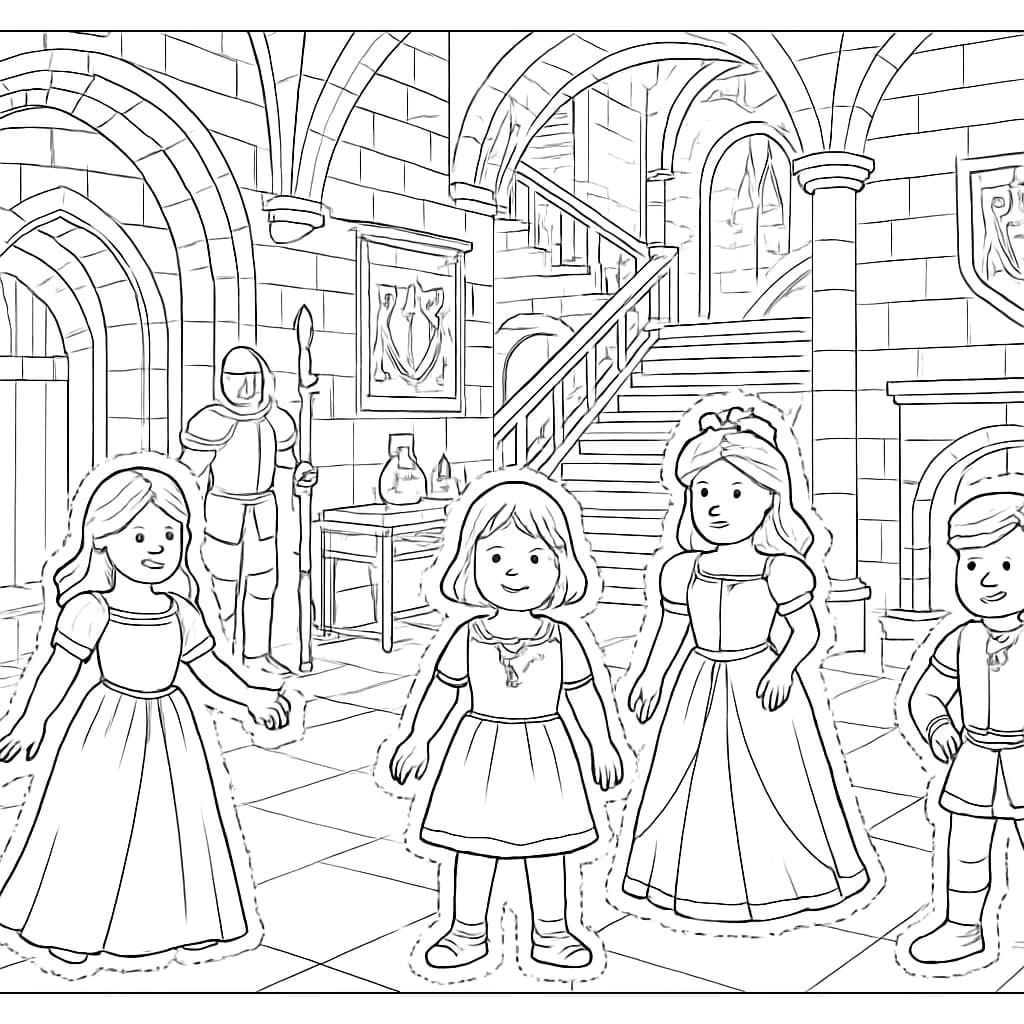 Paper Dolls Coloring Pages – Castle Adventure for Adults