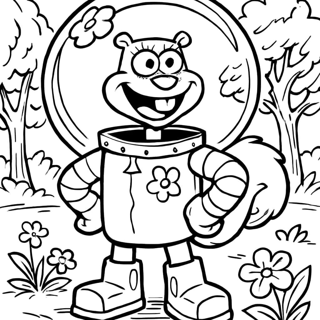 SpongeBob 涂色页:Sandy Cheeks 气泡屋场景
