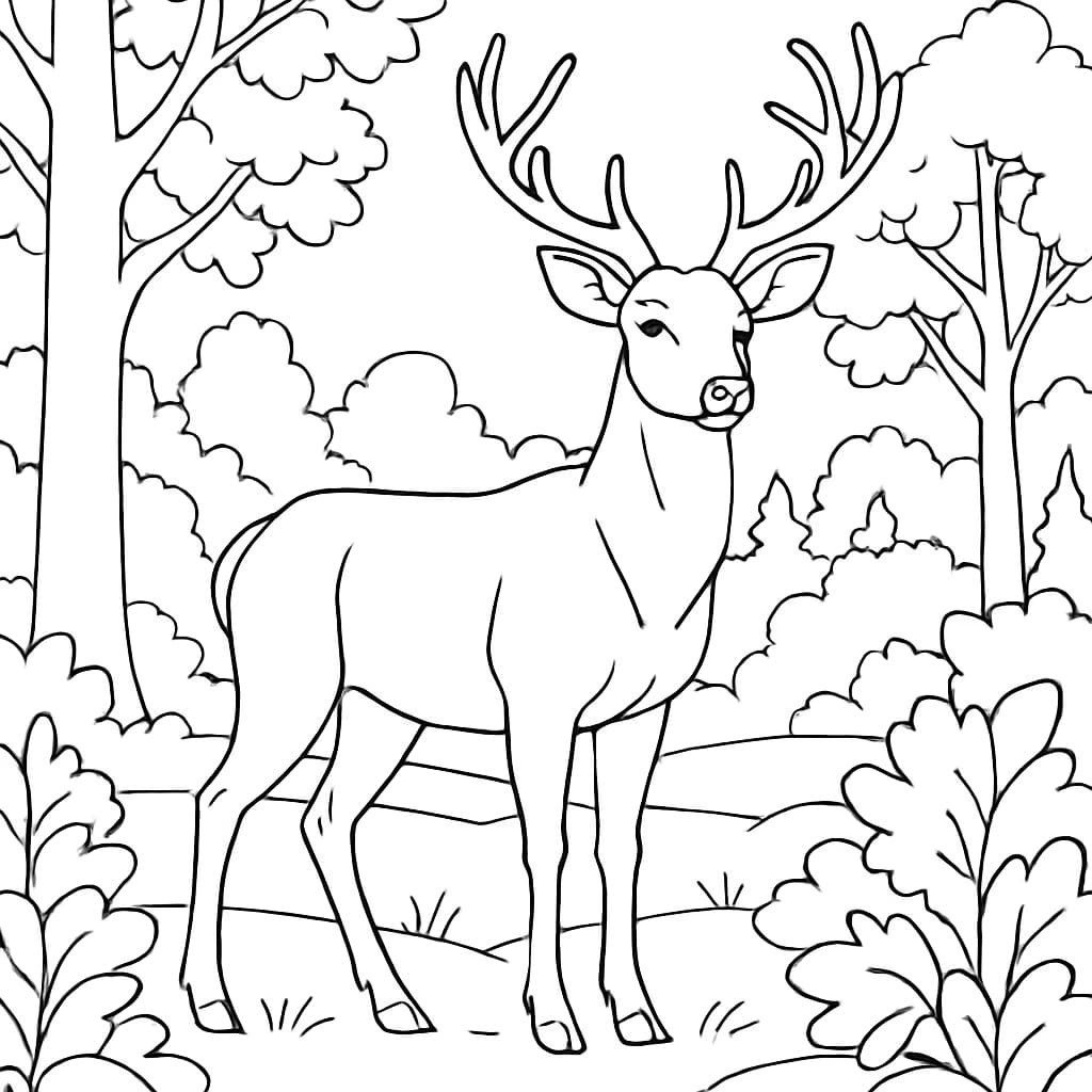 Deer Coloring Pages – Forest Deer Scene for Teens