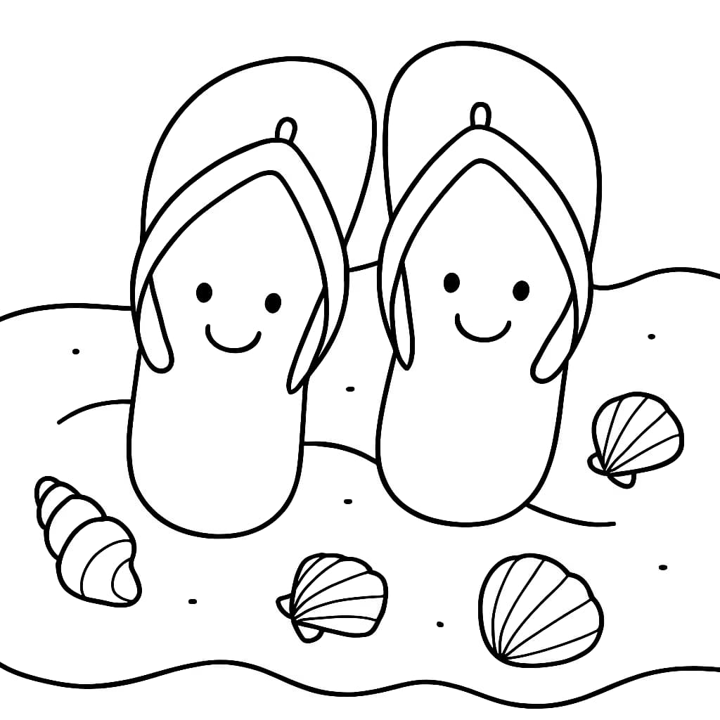 夏日涂色页:沙灘上的人字拖