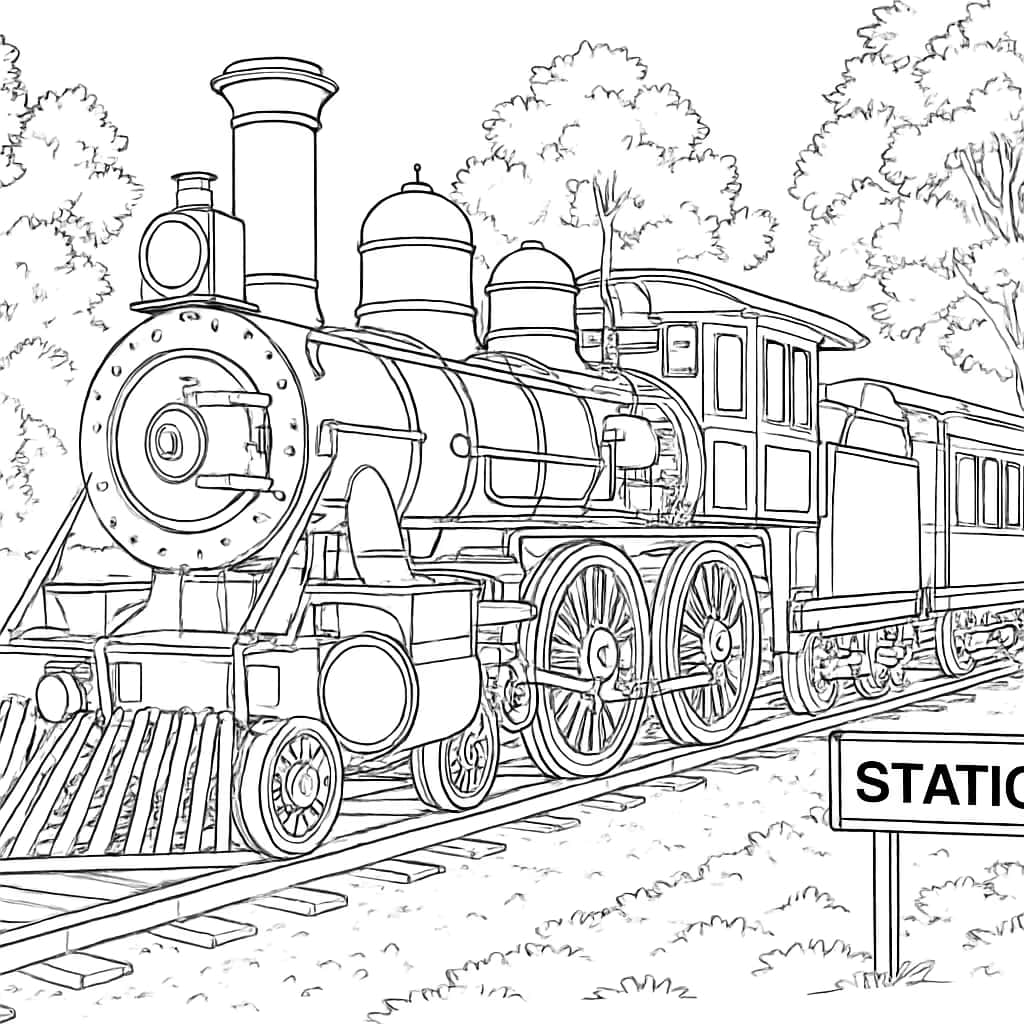 Train Coloring Pages | Vintage Steam Train Detailed Coloring Page