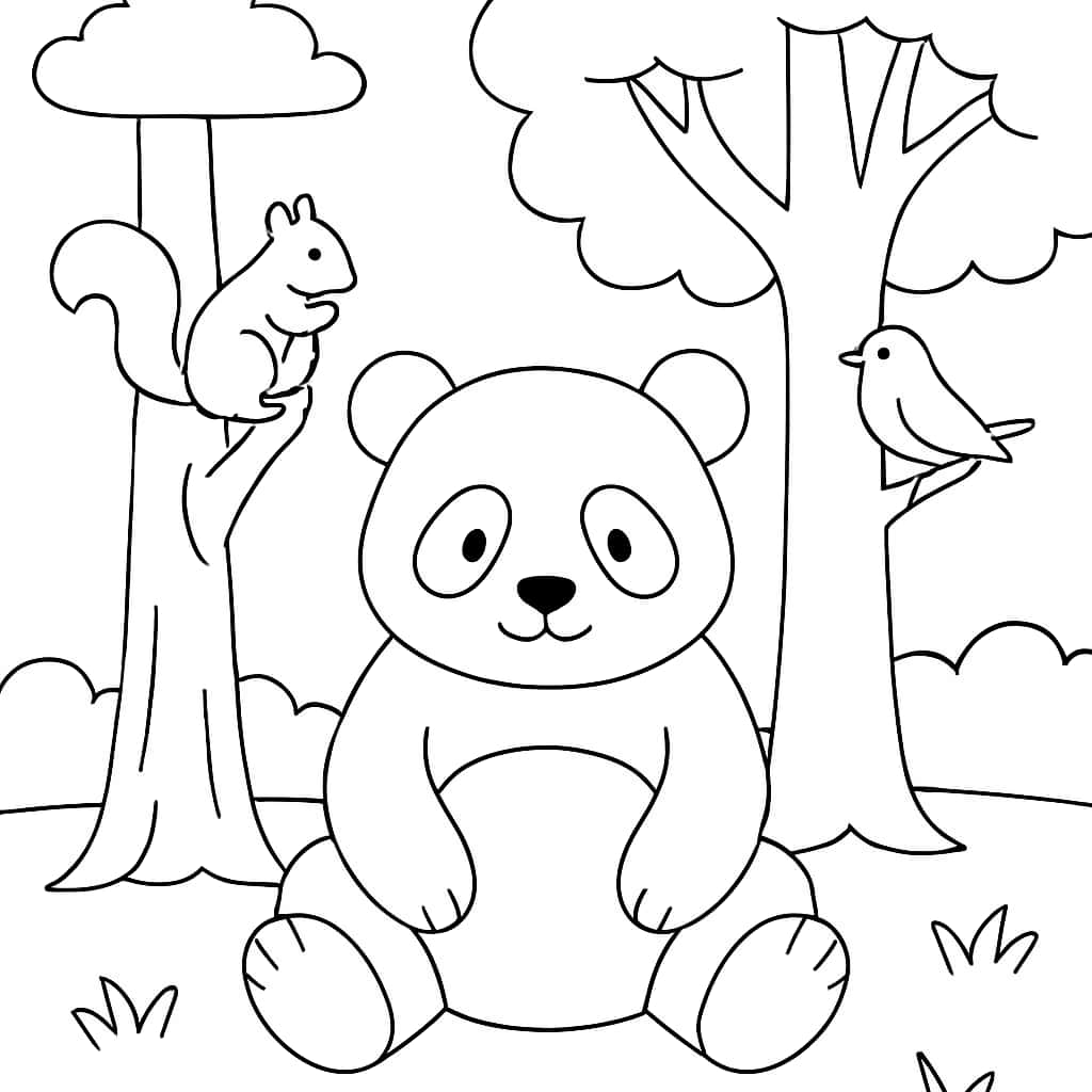 Panda Coloring Pages - Panda in Forest Animals Printable for Kids