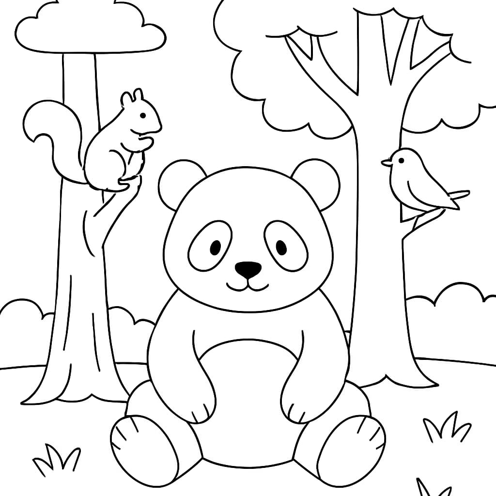 Panda Coloring Pages – Panda in Forest Animals Printable for Kids