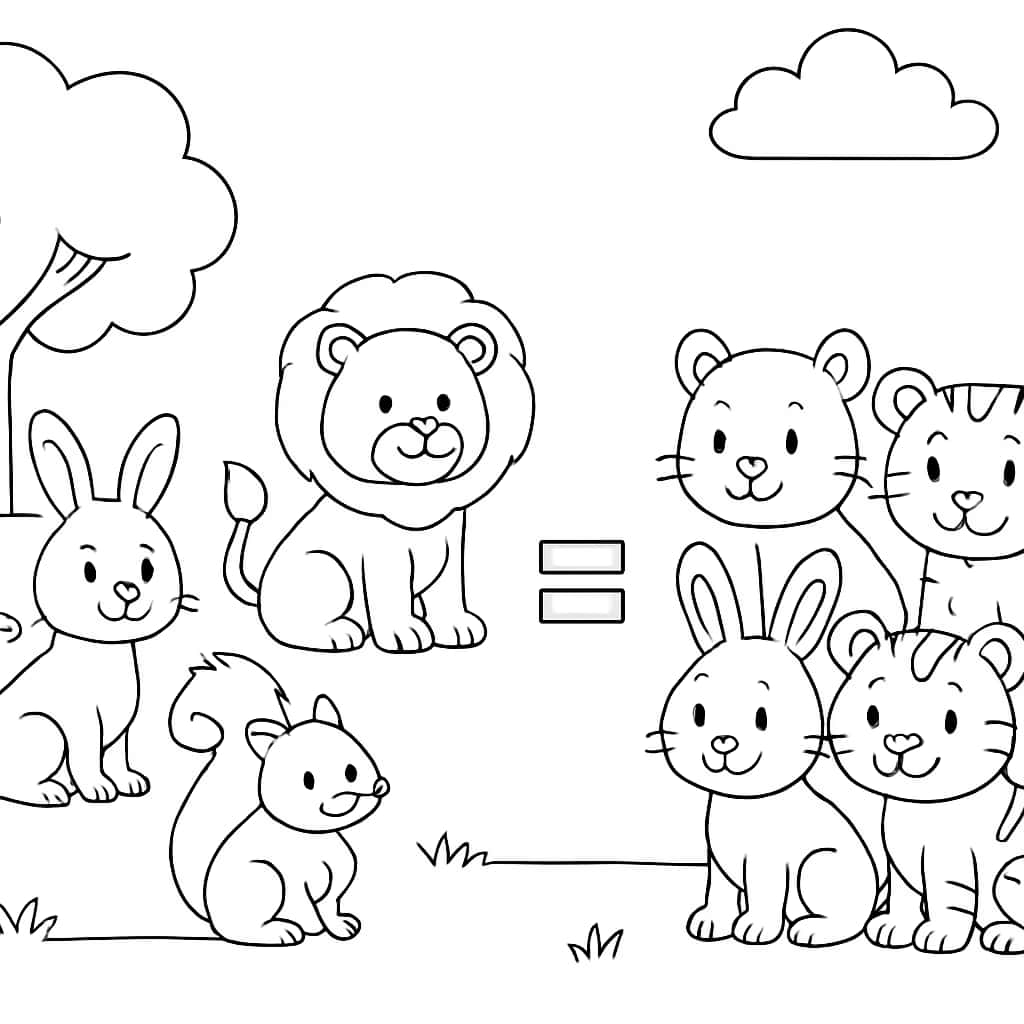 Math Coloring Pages - Addition Animals Coloring Page for Kids