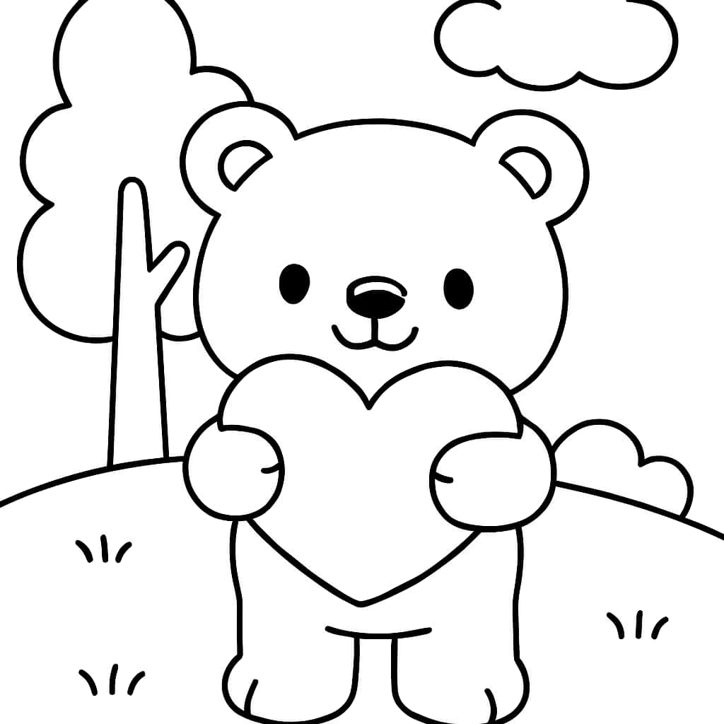Heart Coloring Pages - Cute Animal Holding Heart for Kids