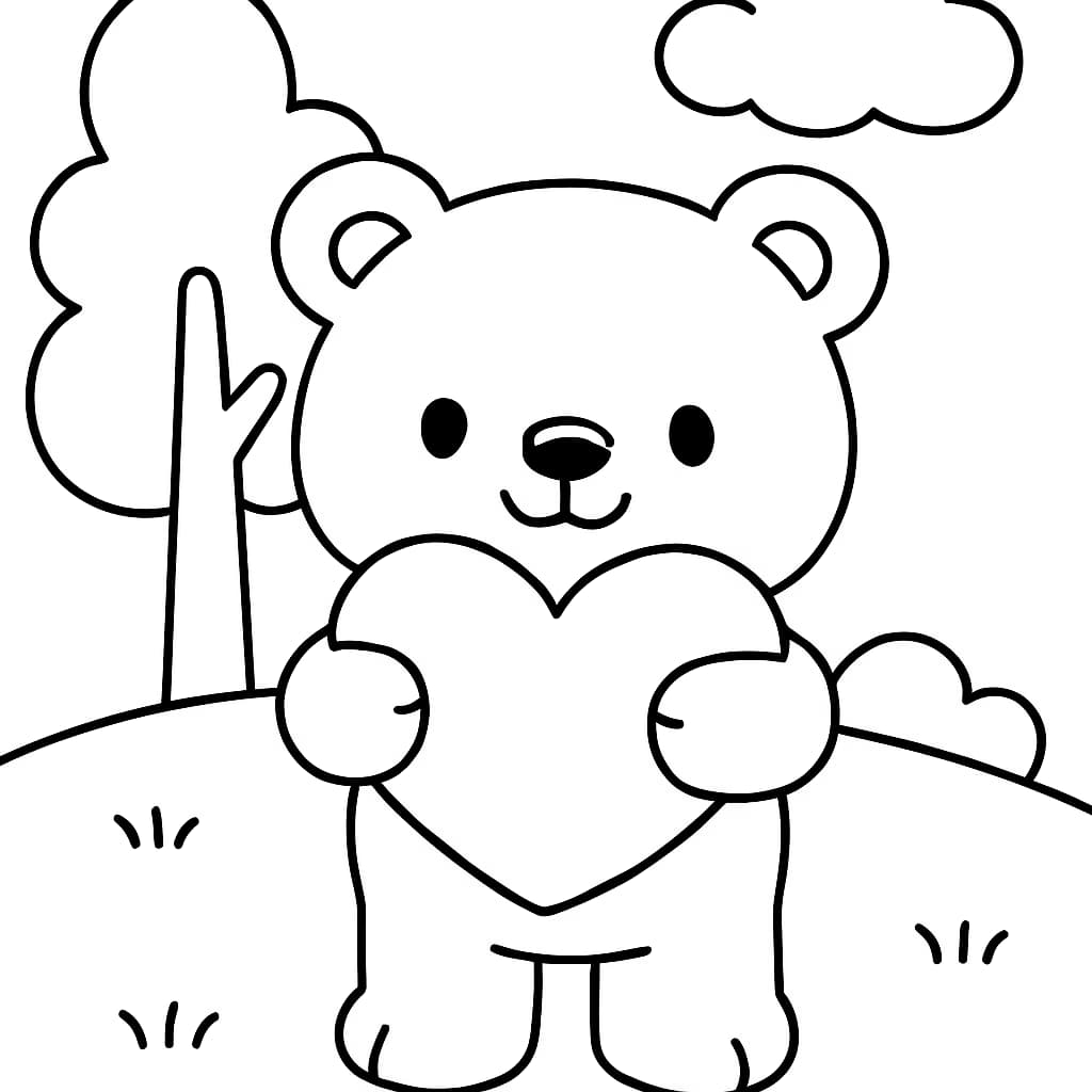 Heart Coloring Pages – Cute Animal Holding Heart for Kids