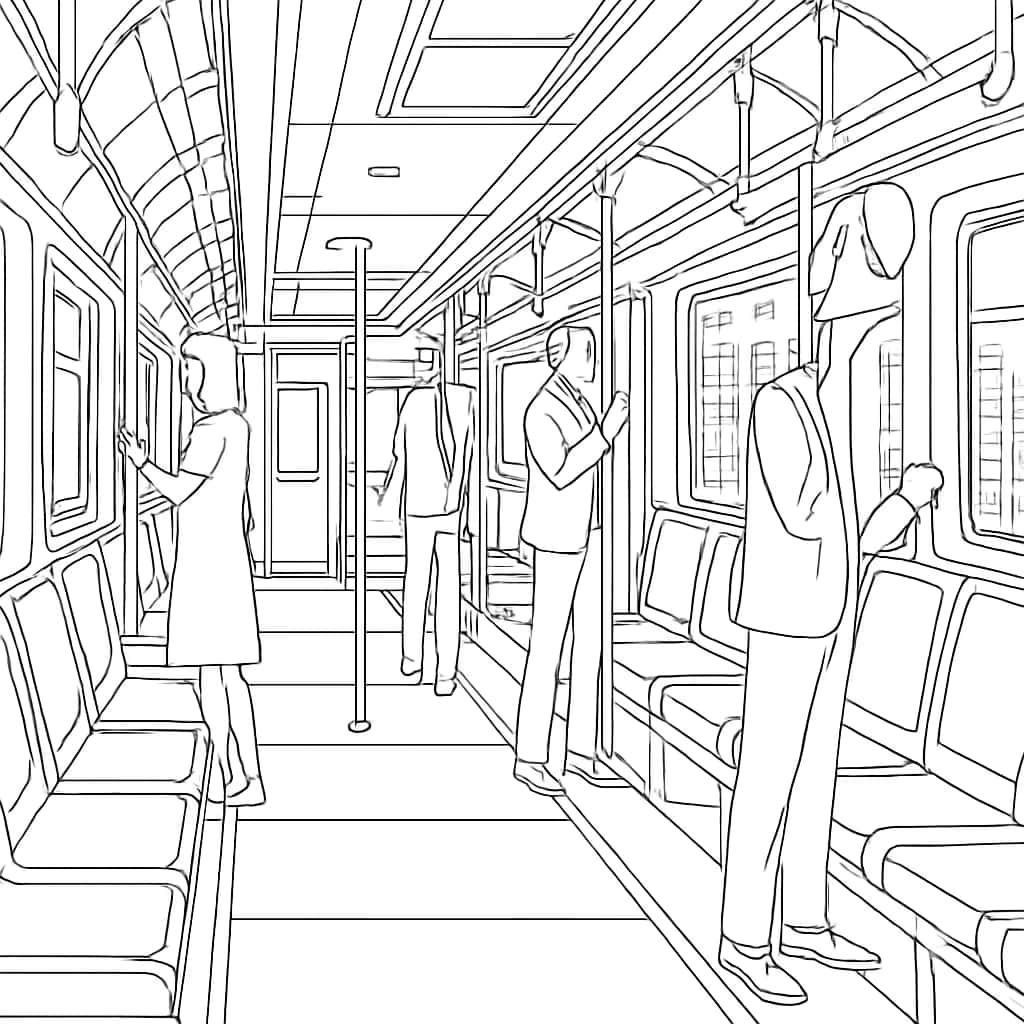 Train Coloring Pages - City Subway Train Interior Coloring Page for Adults