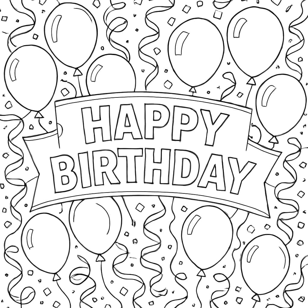 Página para colorear de feliz cumpleaños: banner detallado