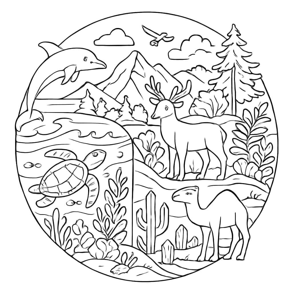 Earth Day 涂色頁:複雜的全球生態系統