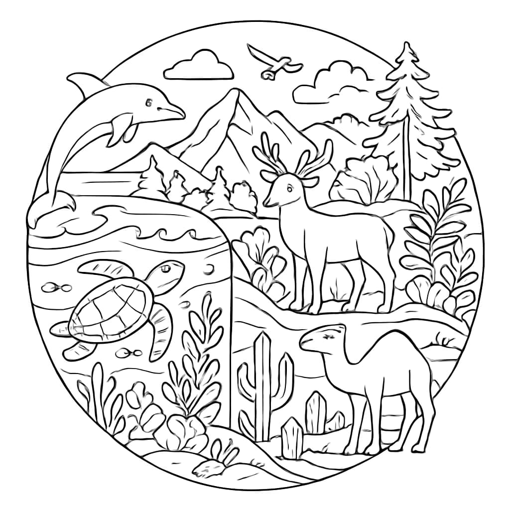 Earth Day 涂色頁:複雜的全球生態系統