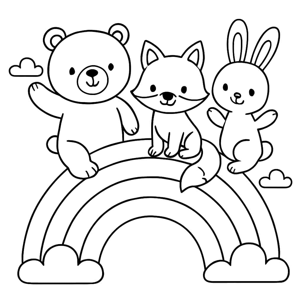 Página de Colorir Arco-Íris com Animais