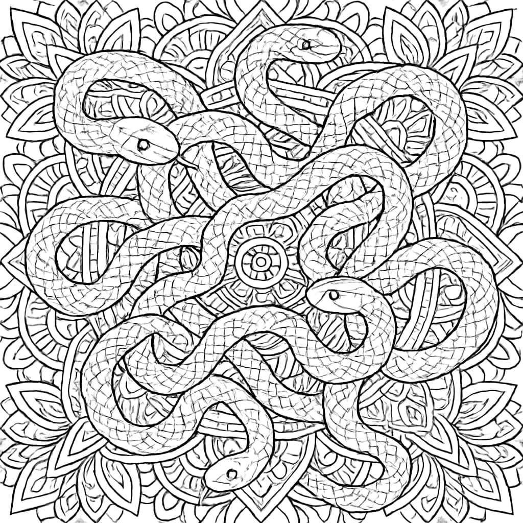 Snake Mandala Coloring Pages – Intricate Printable Designs for Adults