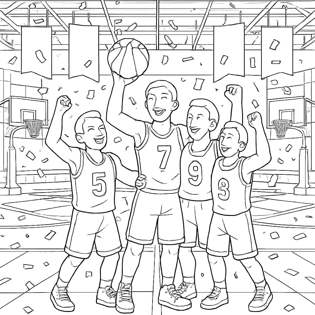 Basketball Coloring Pages - Basketball Team Celebration