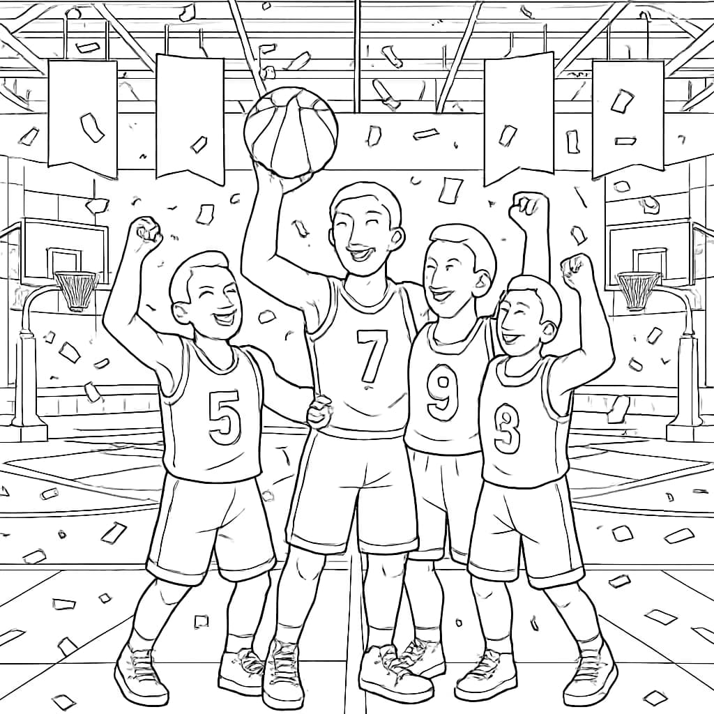 Basketball Coloring Pages – Basketball Team Celebration