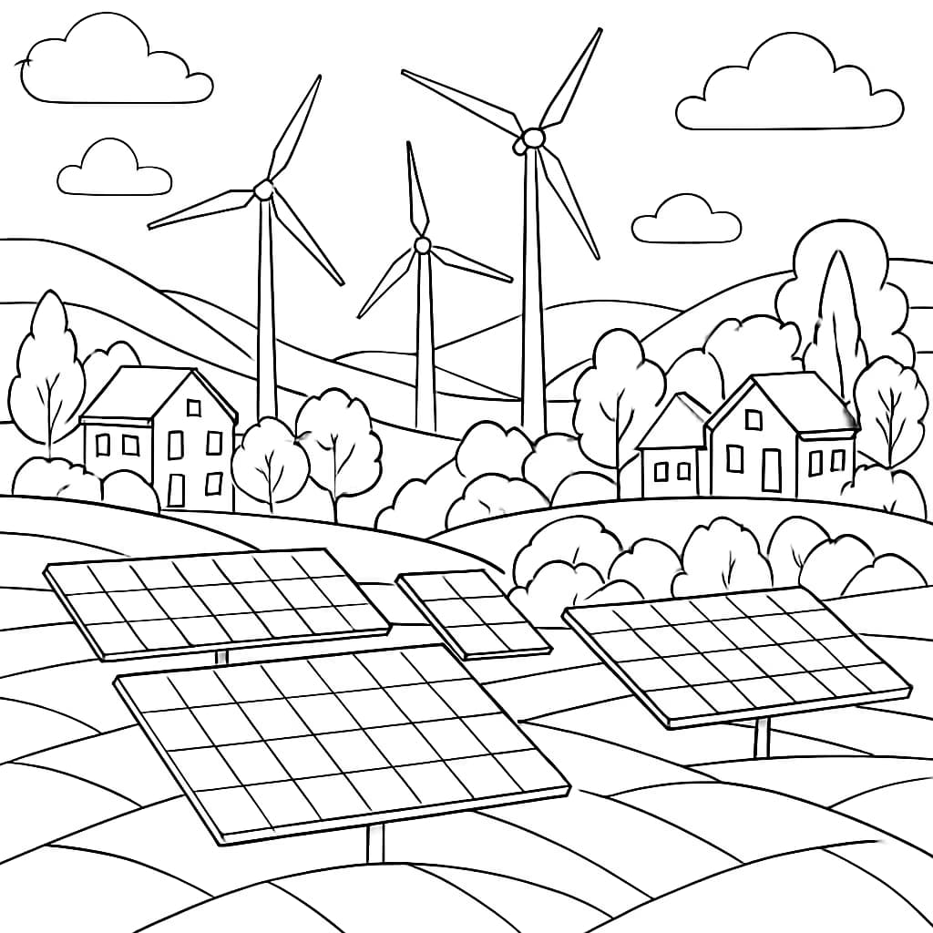 地球日涂色頁:可再生能源景觀