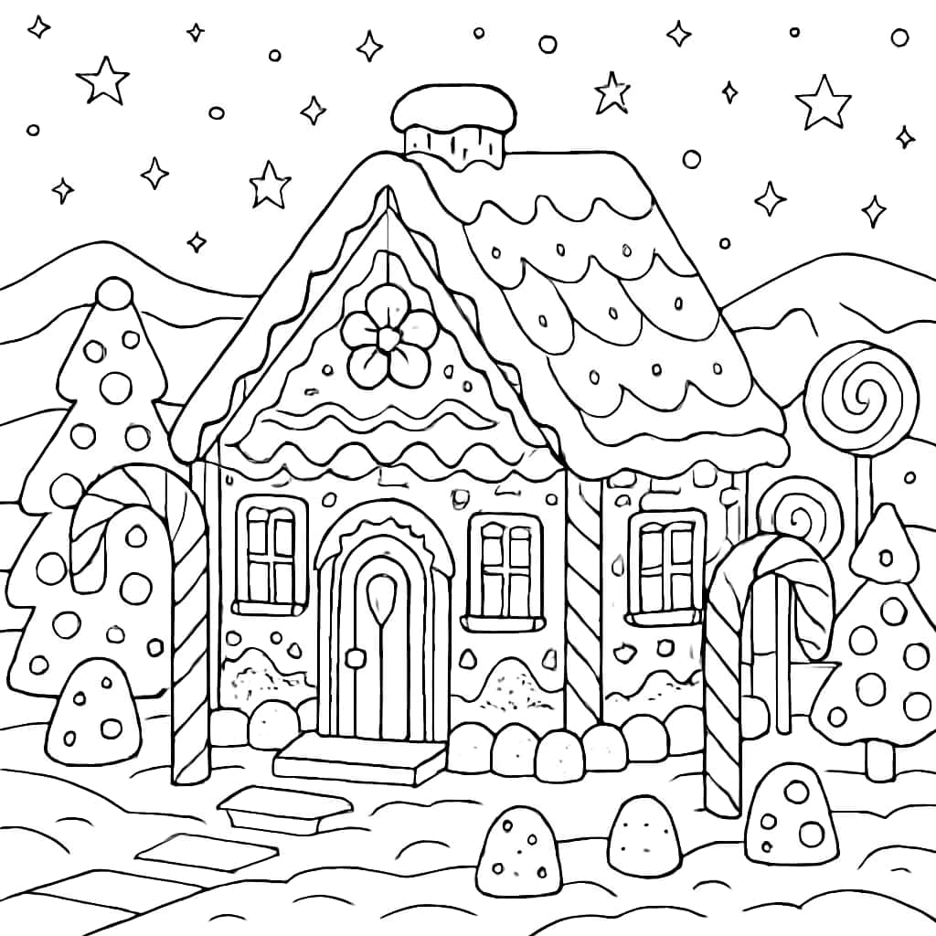Pages de coloriage de bonbons - Maison pain d'épices
