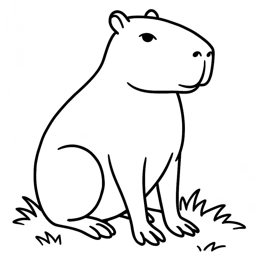 Capybara Coloring Pages – Capybara Sitting on Grass for Toddlers