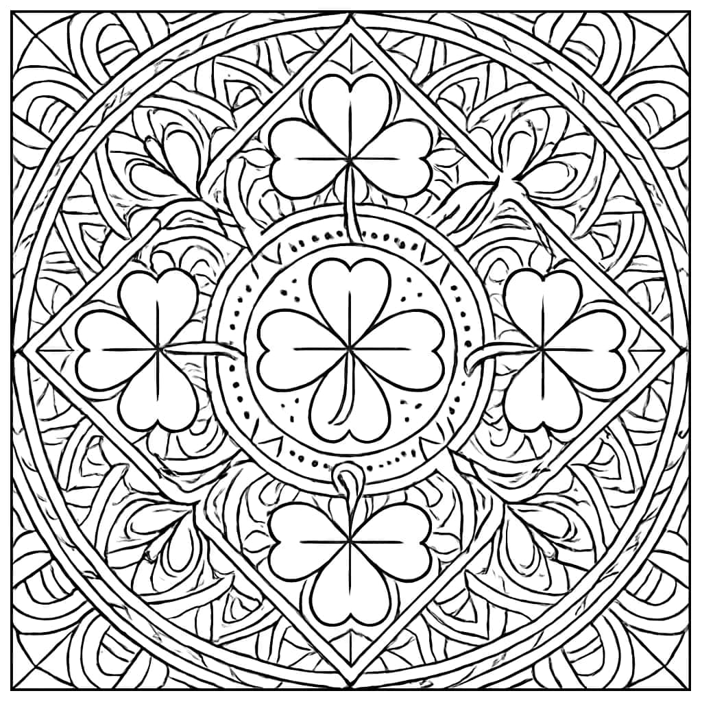 Four Leaf Clover Coloring Pages - Mandala Designs for Adults