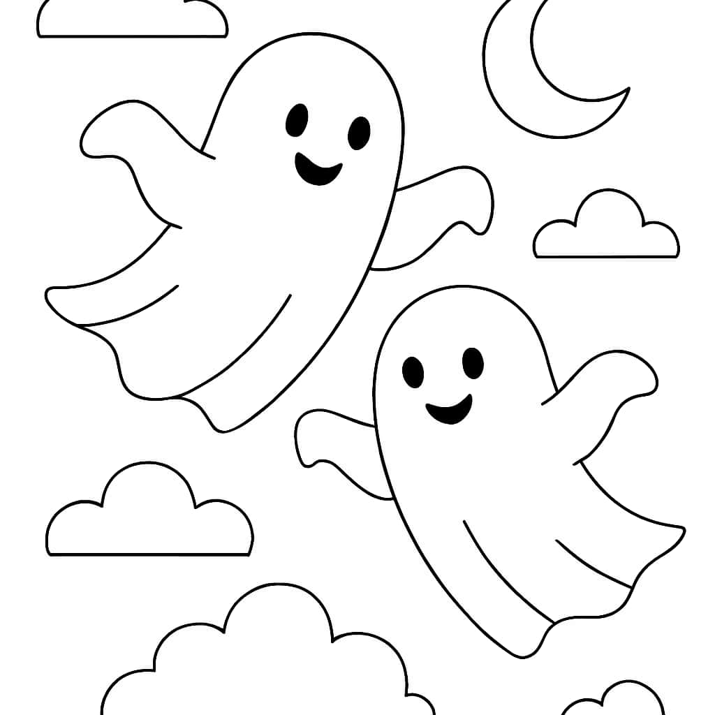 Ghost Coloring Pages - Flying Ghosts Printable for Kids