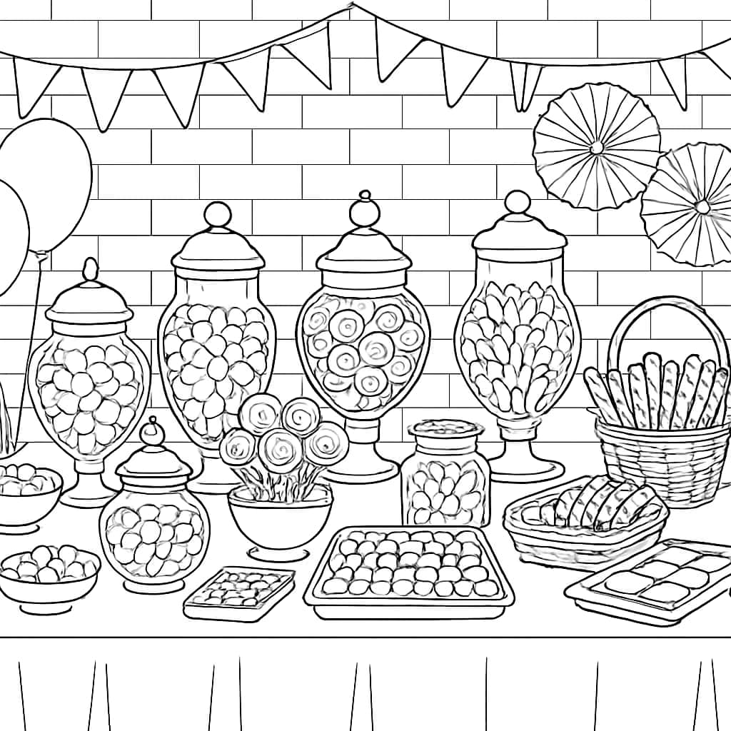 Pages de coloriage de bonbons - Buffet de fête