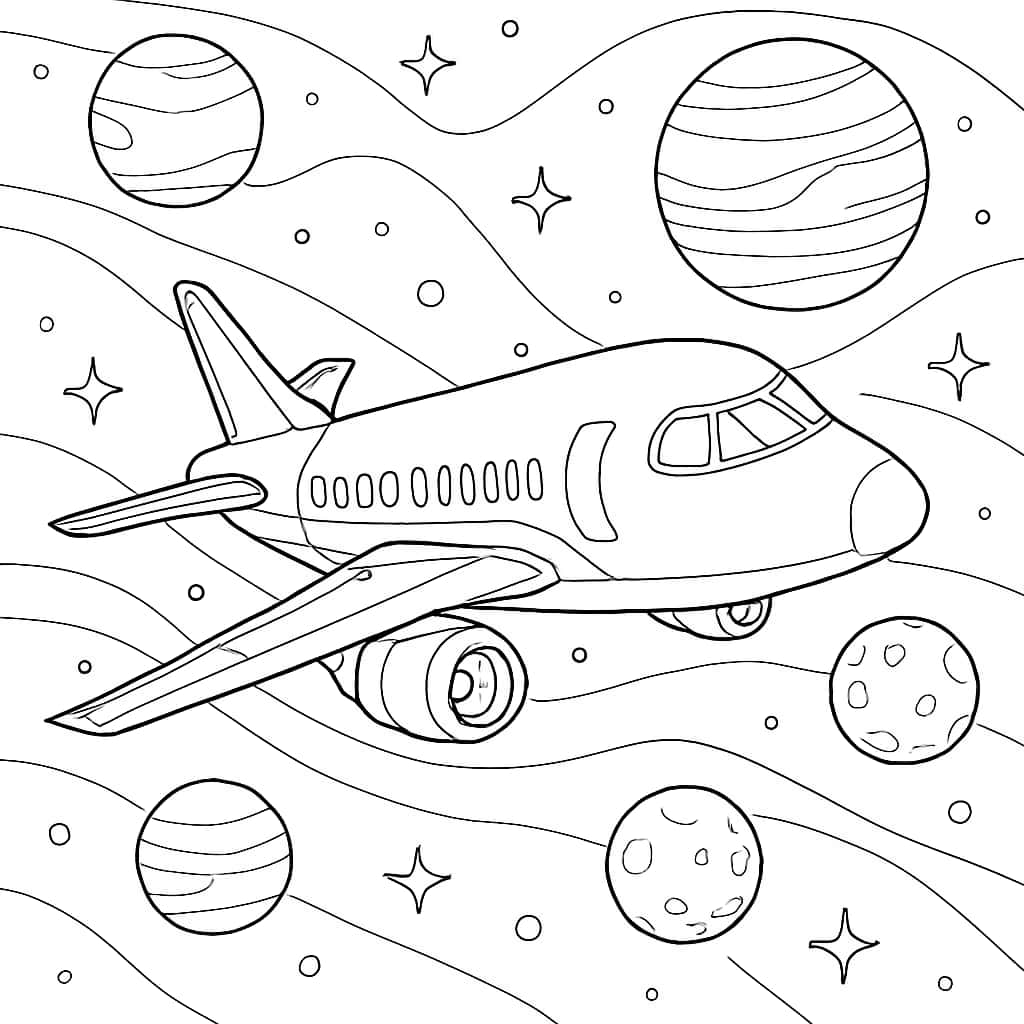 Airplane Coloring Pages - Space Airplane Fantasy for Teens