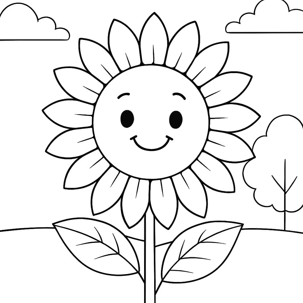 花卉涂色页:基础微笑向日葵