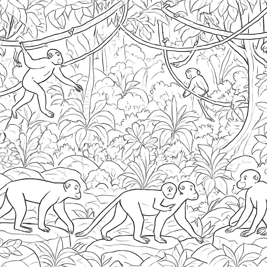 Páginas para Colorir de Macacos: Aventura da Tribo