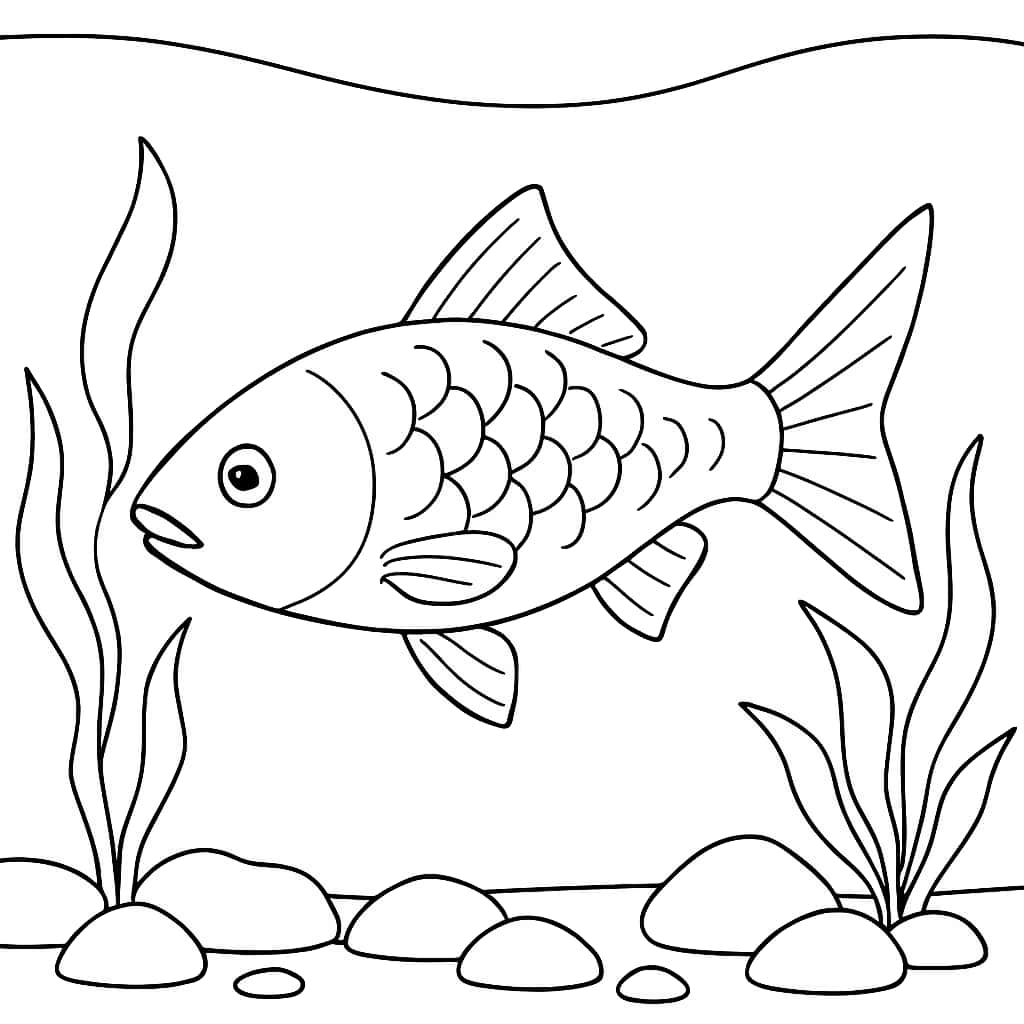 Fish Coloring Pages - Fish with Underwater Plants Coloring Page