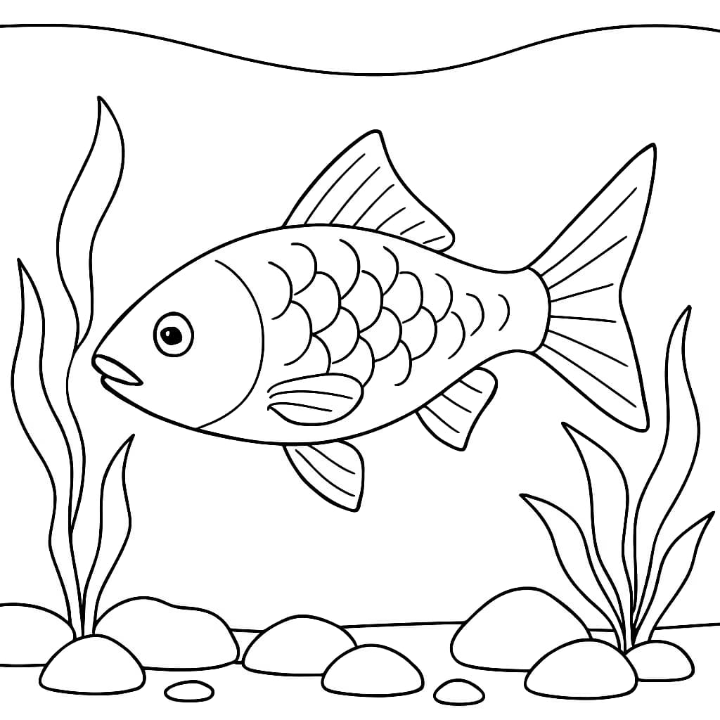 Fish Coloring Pages – Fish with Underwater Plants Coloring Page