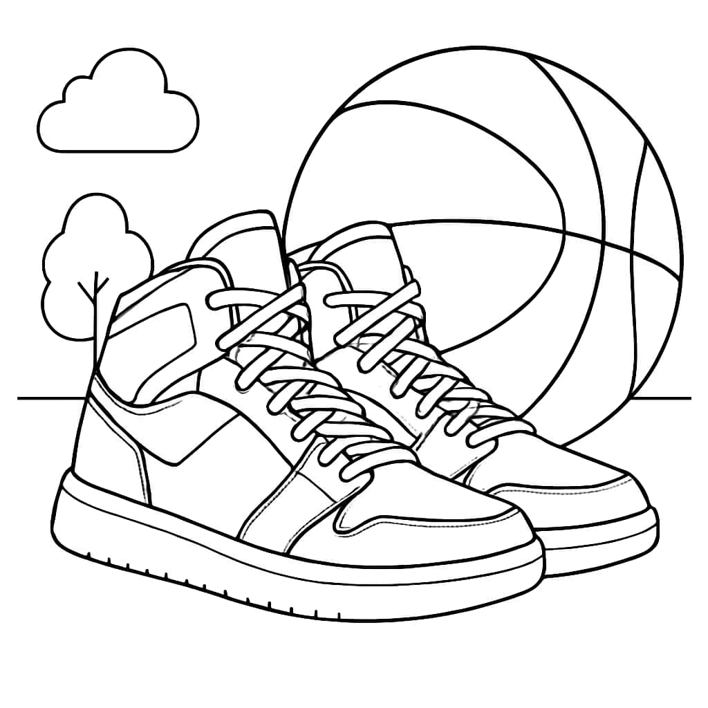 Basketball Coloring Pages - Basketball Shoes and Ball