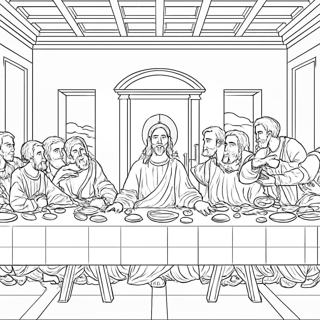 Jesus 涂色頁:最後的晚餐複雜線稿