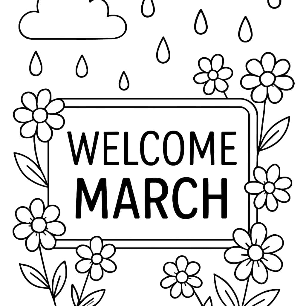 March Coloring Pages - Welcome Sign for Kids