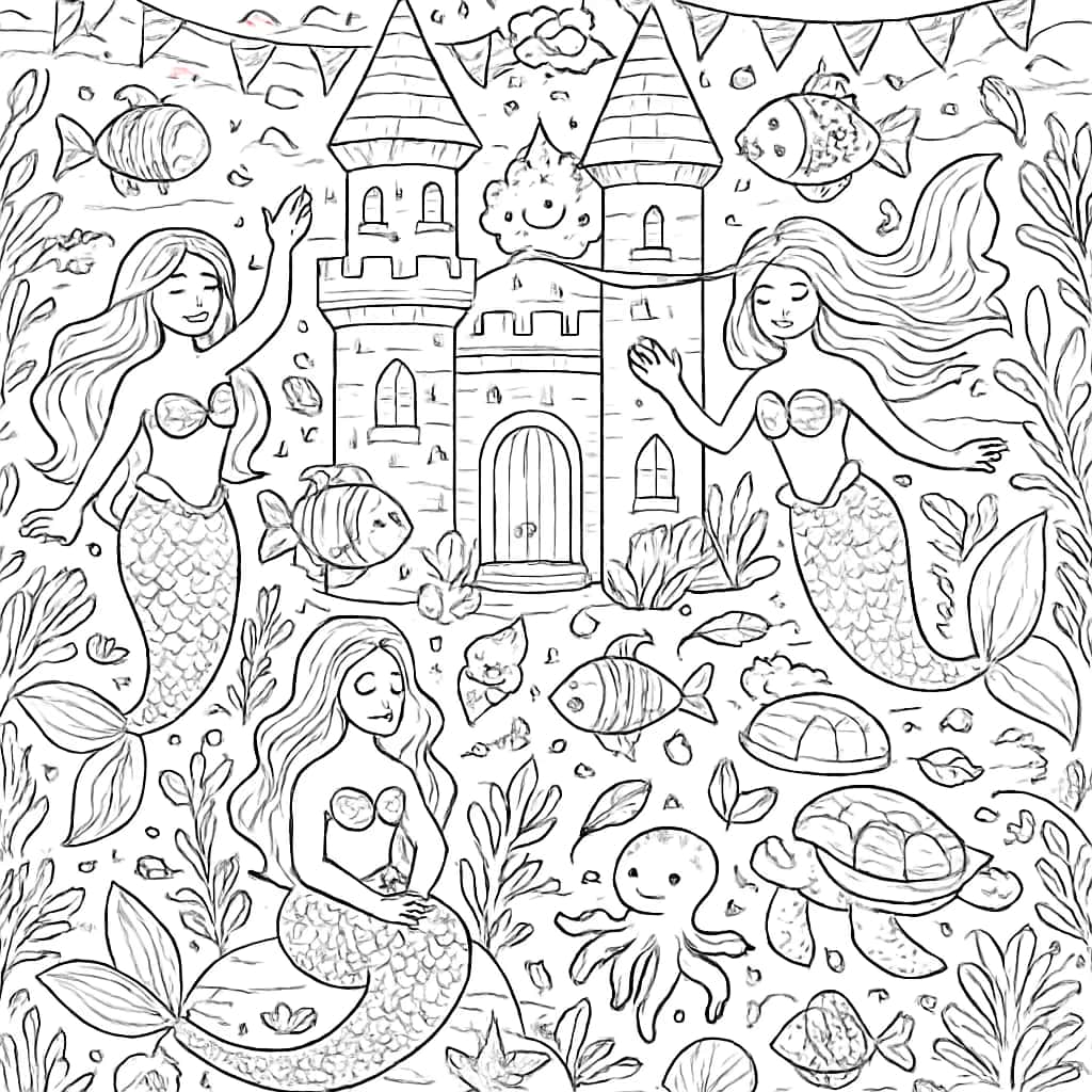 美人魚涂色頁:城堡慶典場景