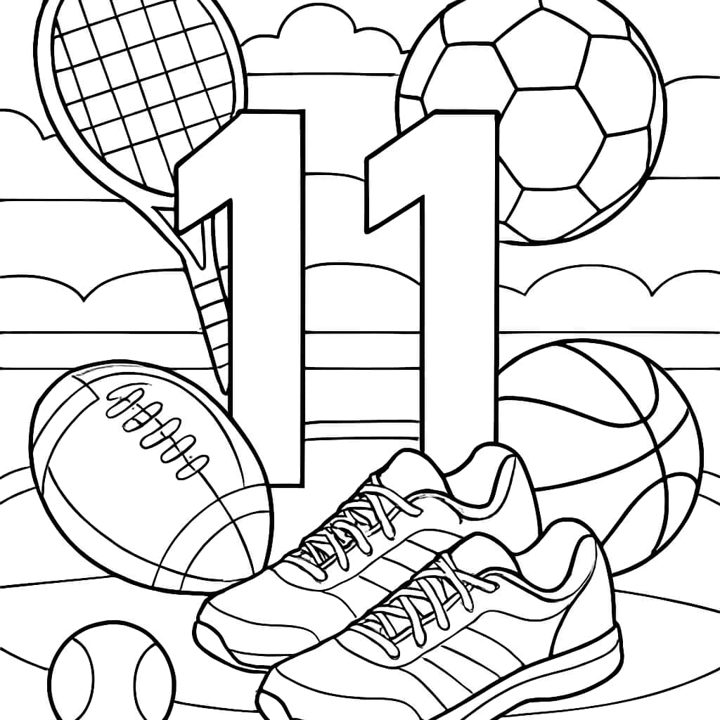 數字涂色頁:運動主題的十一號涂色頁