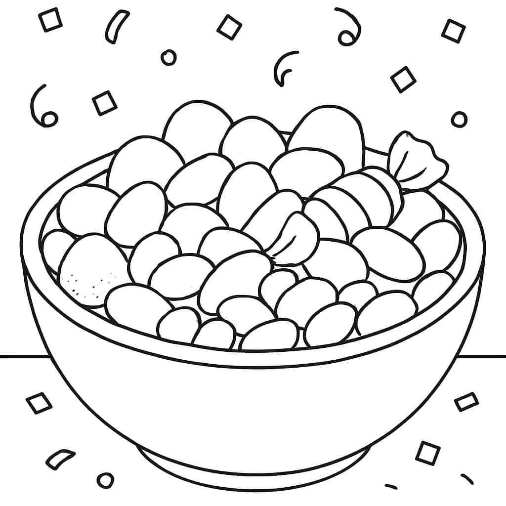 Pages de coloriage de bonbons - Bol de bonbons variés