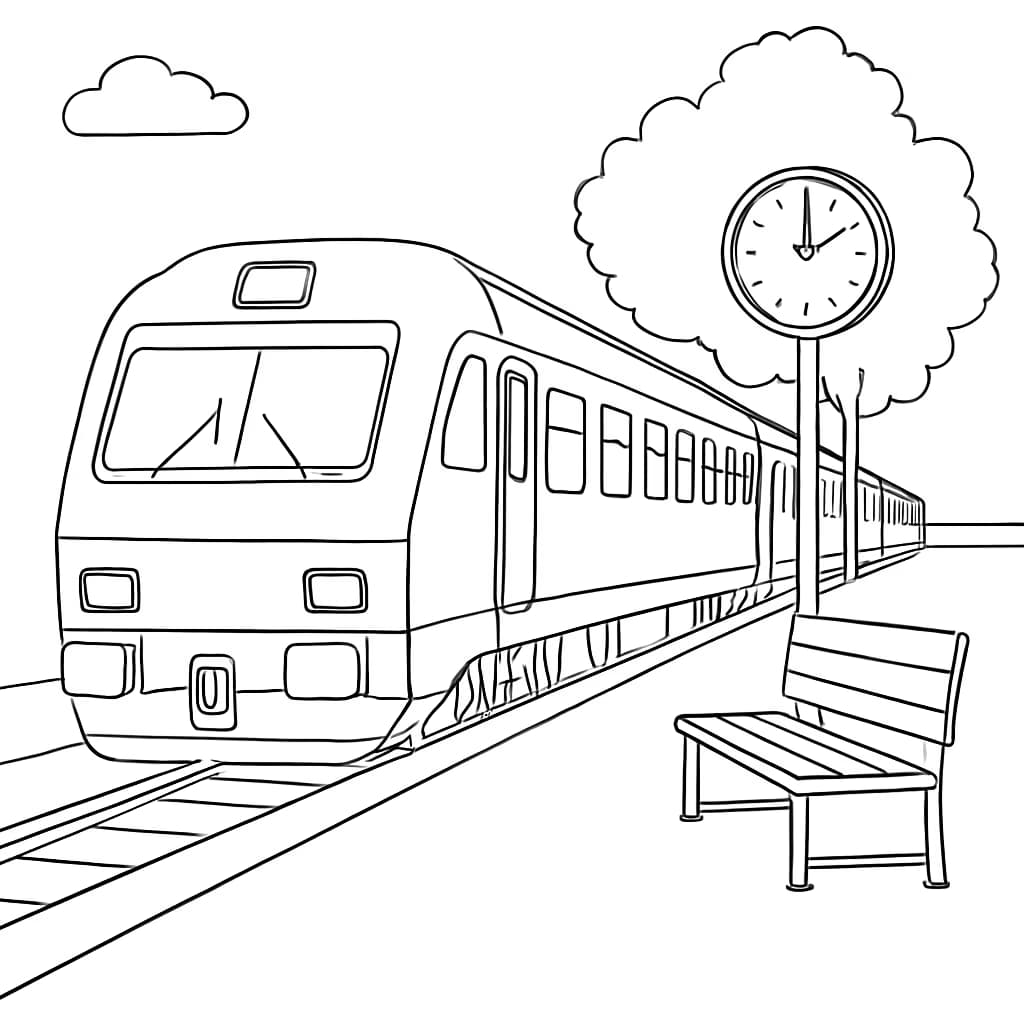 Train Coloring Pages – Train and Station Platform Coloring Page for Kids