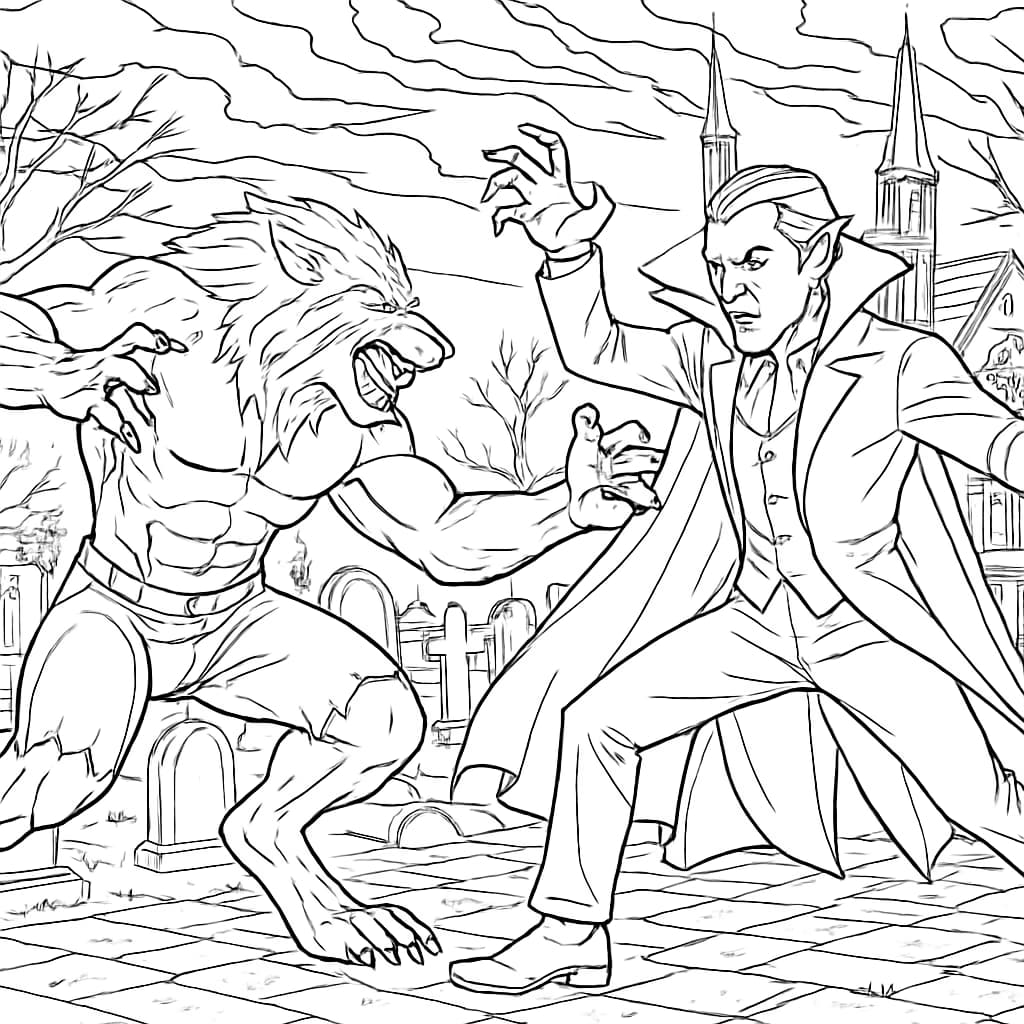 Werewolf Coloring Pages – Werewolf vs Vampire Epic Coloring Page