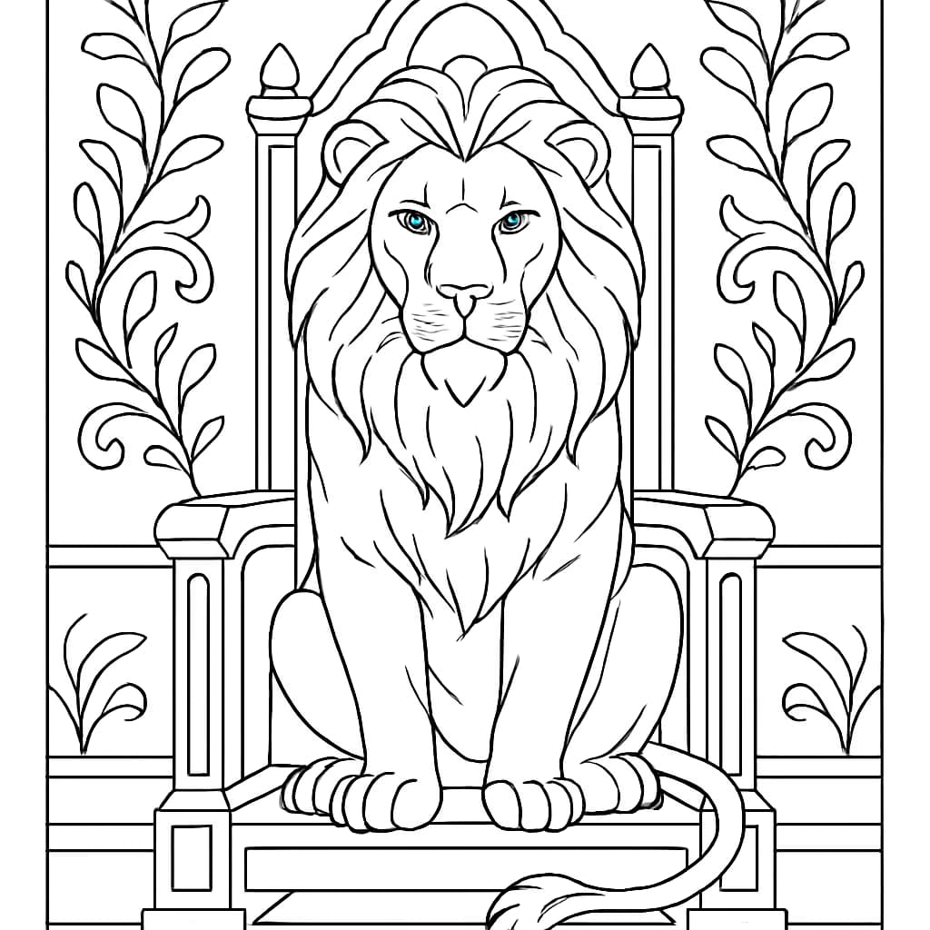 Lion Coloring Pages – Lion King on Throne Printable for Teens