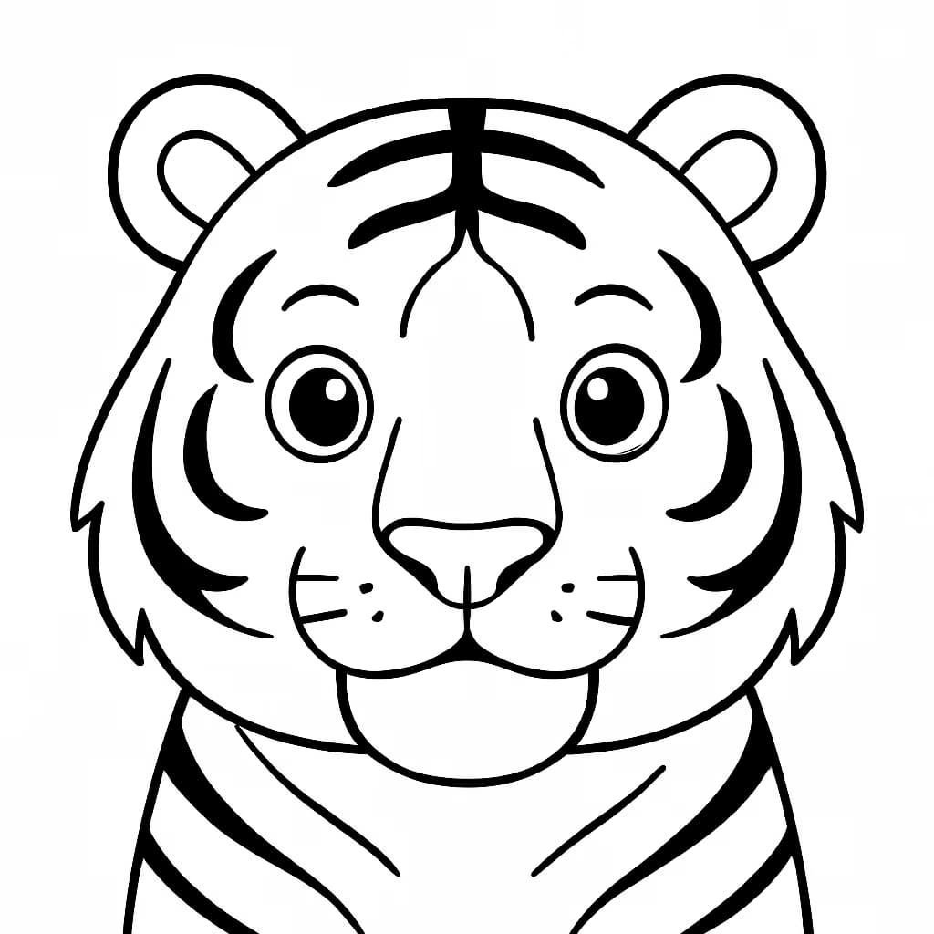 トラぬりえページ|シンプルなトラの顔ぬりえ(幼児向け)