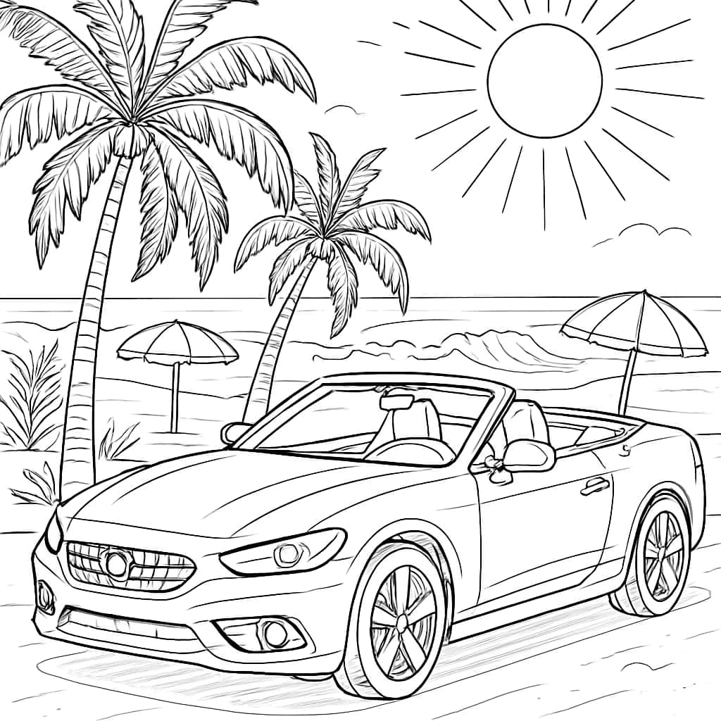 자동차 색칠하기 페이지 - 해변가 컨버터블