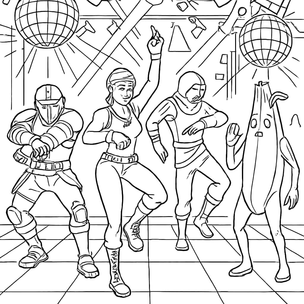 Fortnite раскраски — Вечеринка с эмоциями и танцами