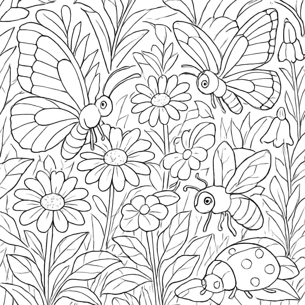 Bug Coloring Pages - Insects Garden Party Coloring Page for Adults