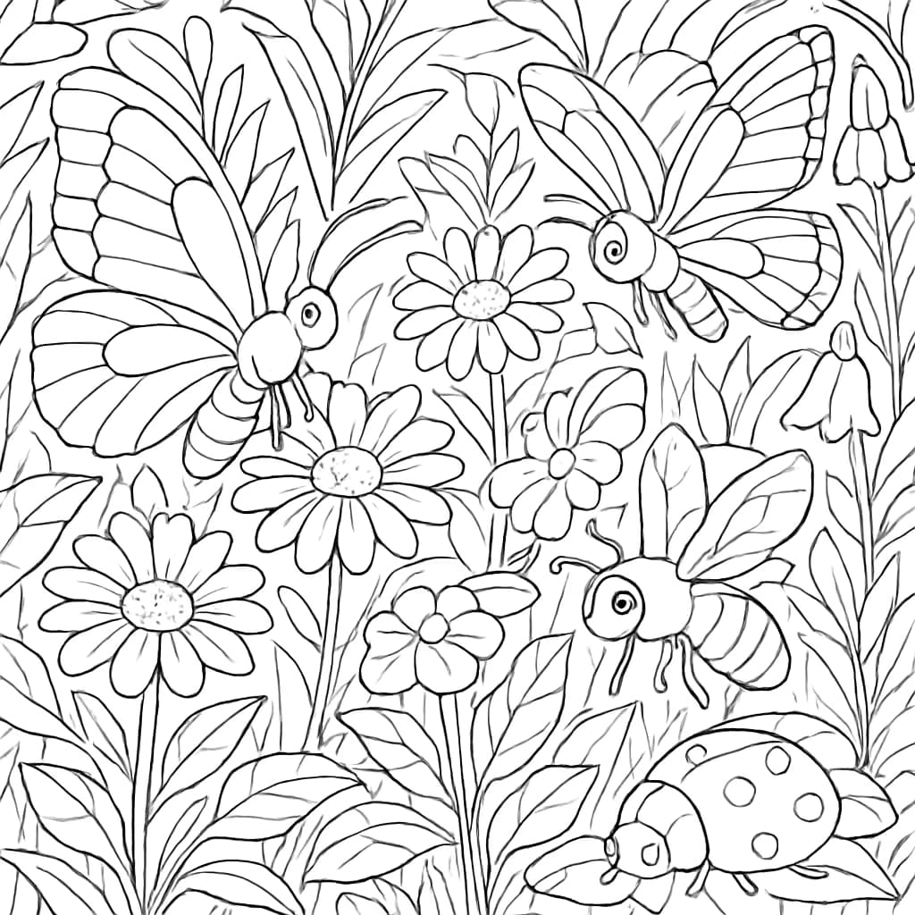 Bug Coloring Pages – Insects Garden Party Coloring Page for Adults