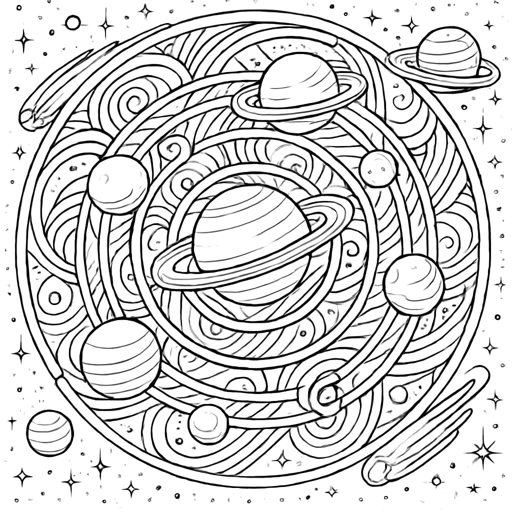 Мандала для раскрашивания: космос и галактика