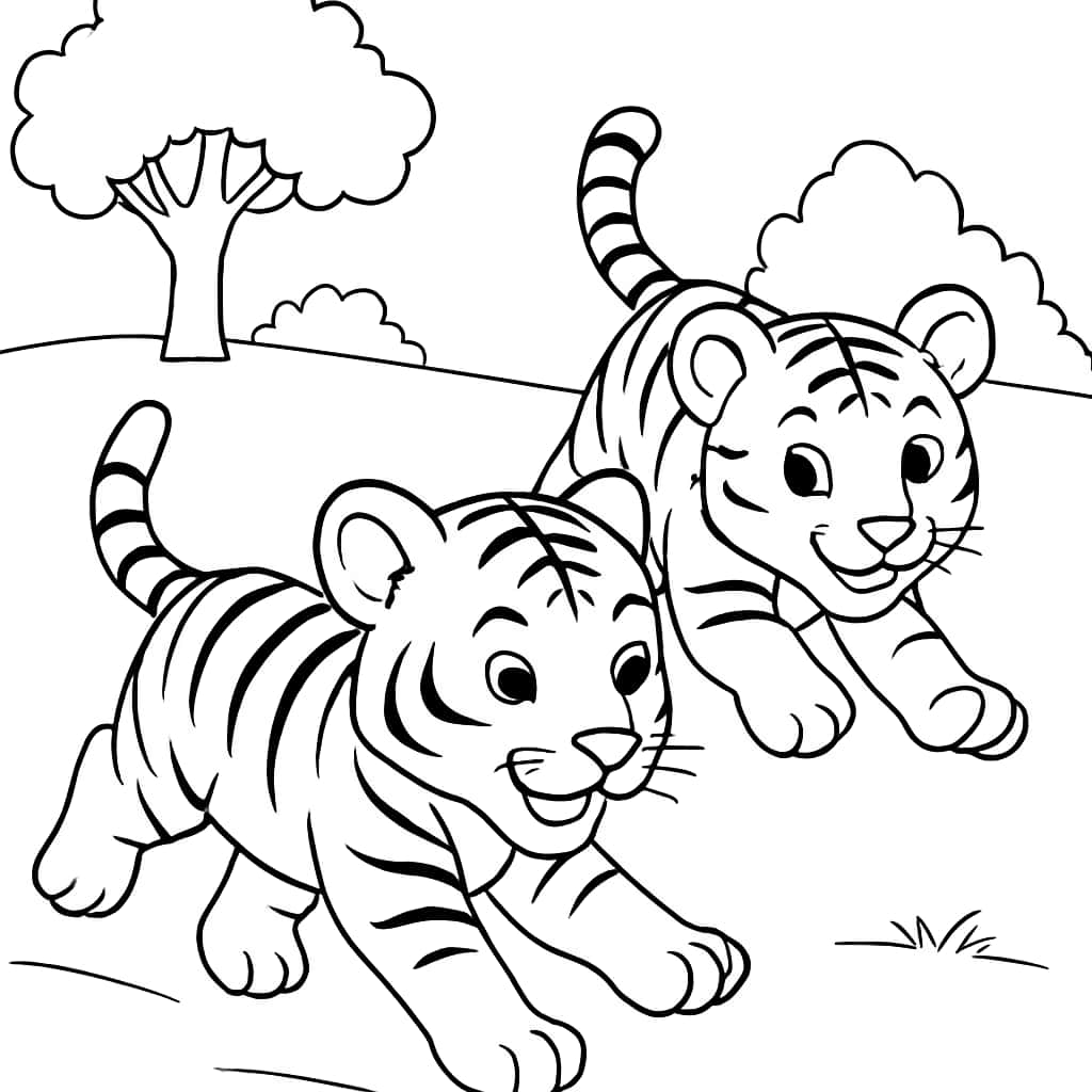 Páginas para colorear de tigres: Cachorros juguetones