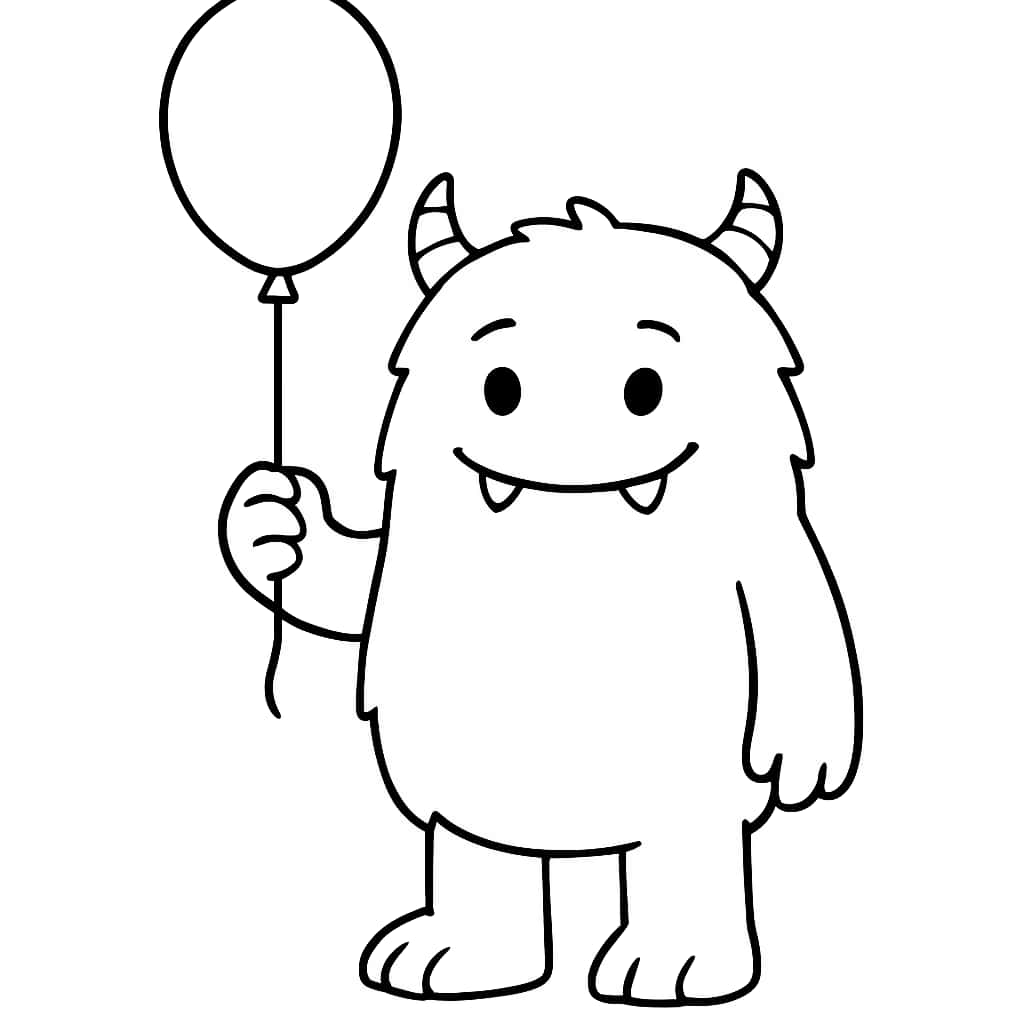 Monster Coloring Pages - Monster Holding Balloon for Toddlers